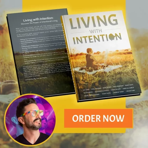 Book cover and profile photo for co-author Marc Scheff. Book: Living with Intention from Pixel Publishing